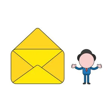 Vector businessman character with empty open mail envelope. Color and black o Stock Illustration
