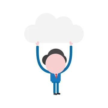 Vector businessman character holding up cloud 스톡 일러스트