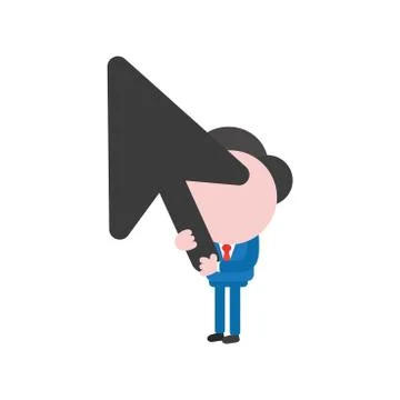 Vector businessman character holding computer mouse arrow cursor Stock Illustration