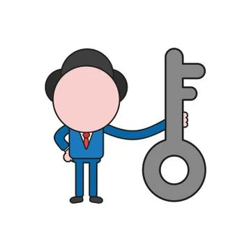 Vector businessman character holding key. Color and black outlines. Stock Illustration
