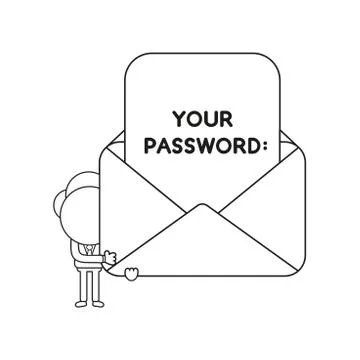 Vector businessman character holding open mail envelope with your password wr Stock Illustration