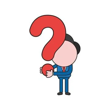 Vector businessman character holding question mark. Color and black outlines. Illustrazione stock