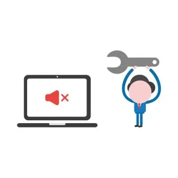 Vector businessman character with laptop computer and sound off symbol and ho 스톡 일러스트