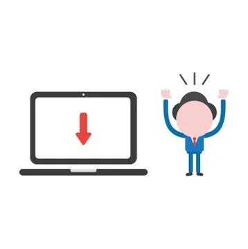 Vector businessman character with laptop computer and arrow moving down イラスト素材