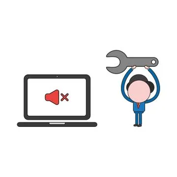 Vector businessman character with laptop computer and sound off symbol and ho イラスト素材