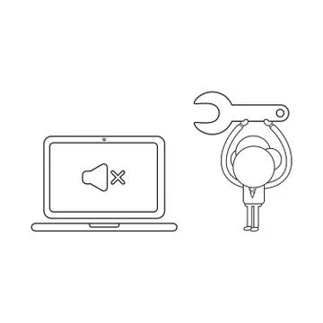 Vector businessman character with laptop computer and sound off symbol and ho イラスト素材