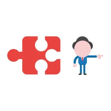 Vector businessman character with missing puzzle piece and pointing Illustrazione stock