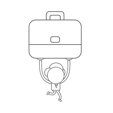 Vector businessman character running and carrying briefcase. Black outline. Stock Illustration