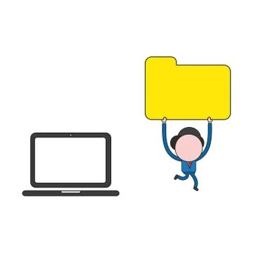 Vector businessman character running and carrying file folder from laptop com Illustrazione stock
