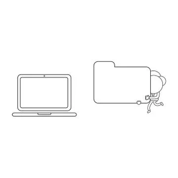Vector businessman character running and carrying file folder to laptop compu Illustrazione stock