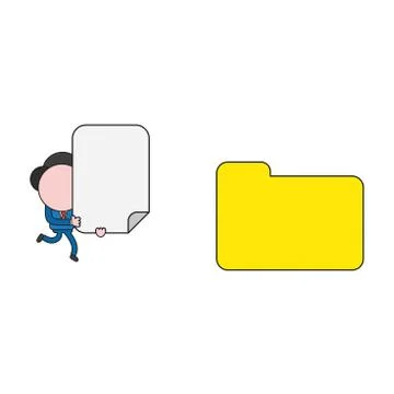 Vector businessman character running and carrying blank paper to closed file  Illustrazione stock