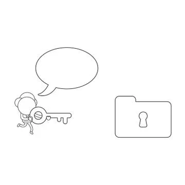 Vector businessman character running and carrying key to unlock file folder k Stock Illustration