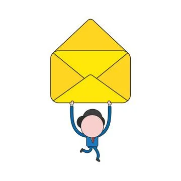 Vector businessman character running and carrying empty open mail envelope. C 스톡 일러스트