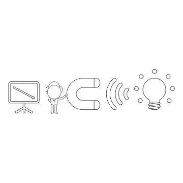 Vector businessman character with sales chart moving down and holding magnet  스톡 일러스트