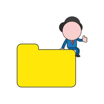 Vector businessman character sitting on closed file folder and showing thumbs イラスト素材