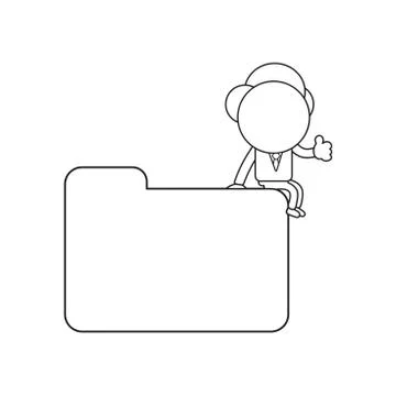 Vector businessman character sitting on closed file folder and showing thumbs Stock Illustration