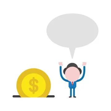 Vector businessman character with speech bubble and dollar money coin into mo Stock-Illustration