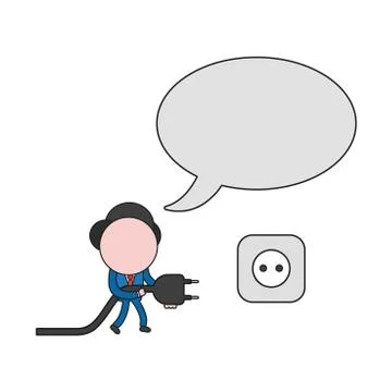 Vector businessman character with speech bubble, walking and holding plug to  库存插图