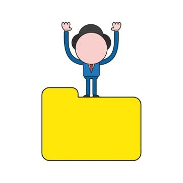 Vector businessman character standing on closed file folder. Color and black  イラスト素材