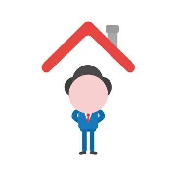 Vector businessman character standing under house roof Illustrazione stock
