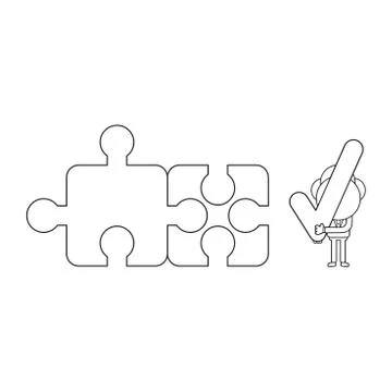Vector businessman character with two connected jigsaw puzzle pieces and hold Stock Illustration