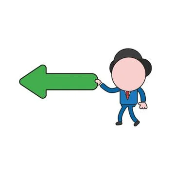 Vector businessman character walking and holding arrow pointing right. Color  Ilustración de archivo