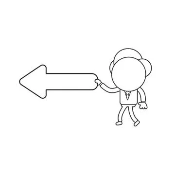 Vector businessman character walking and holding arrow pointing right. Black  Stock Illustration