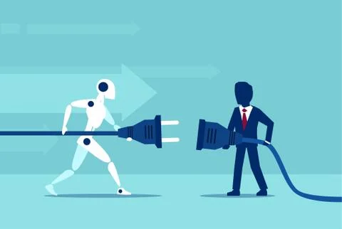 Vector of a businessman cooperation with a robot Illustrazione stock