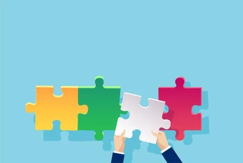 Vector of a businessman hand adding a puzzle piece 库存插图