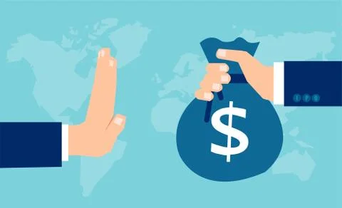 Vector of a businessman hand refusing offered bag of money Stock Illustration