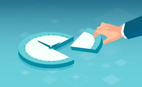 Vector of a businessman hand stealing a slice of a clock. Time management c.. Stock Illustration