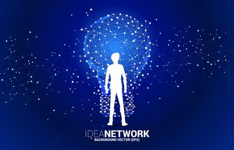 Vector businessman with light bulb from Wireframe polygonal lines Connect dot Stock Illustration