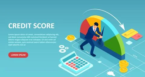 Vector of a businessman pushing scale arrow changing credit history from poor Stock Illustration