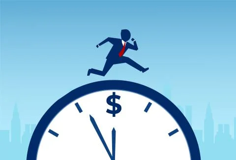 Vector of a businessman running on the clock Stock Illustration