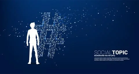Vector businessman standing with Hash tag from dot connect line polygon with  Stock Illustration