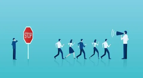 Vector of a businessman thinking of a risk at stop sign while crowd of people Stock Illustration