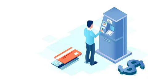 Vector of a businessman using ATM machine withdrawing cash Stock Illustration
