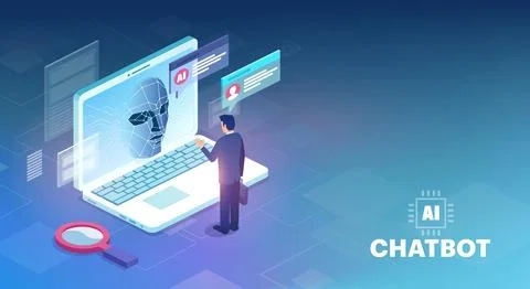 Vector of a businessman using a chatbot, artificial intelligence chat bot r.. Stock Illustration