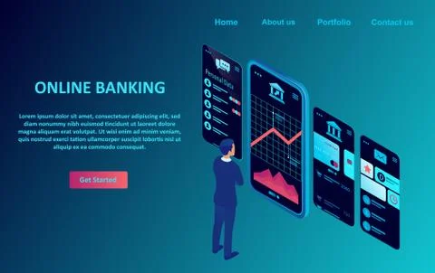 Vector of a businessman using mobile banking app to manage his finances Stock Illustration