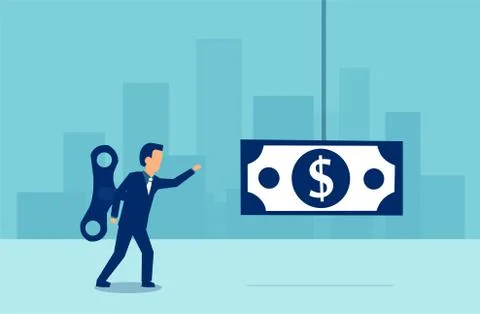 Vector of a businessman with a wind up key on his back walking towards a doll Stock Illustration