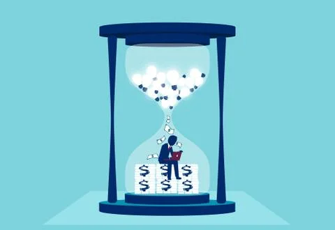 Vector of a businessman working on computer inside a sand clock converting bu イラスト素材