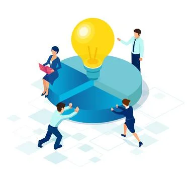 Vector of businesspeople with bright idea assembling financial chart Stock Illustration