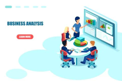 Vector of businesspeople sitting at table working on business analysis and pl Stock Illustration