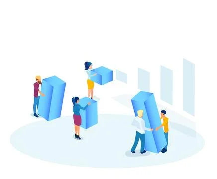 Vector of a businesspeople team assembling graph bars in a growing up chart Stock Illustration