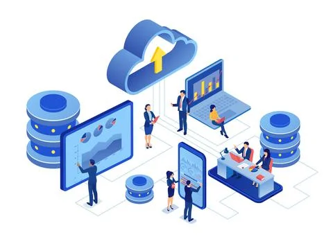 Vector of businesspeople using cloud technology server service Illustrazione stock