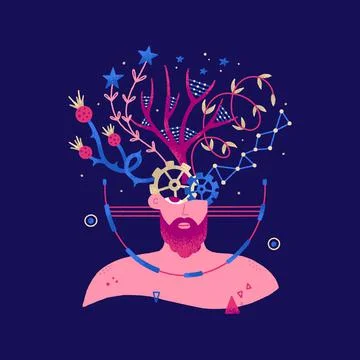 Vector bust of a man. An illustration of the inner self, subconsciousness, im Stock Illustration