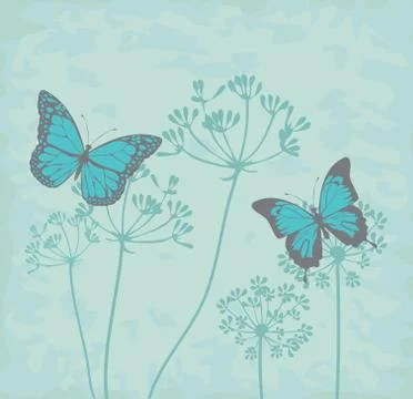 Vector BUtterflies and Herbs Stock Illustration