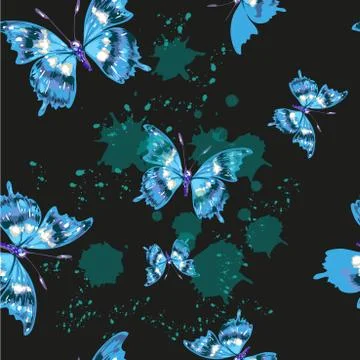 Vector butterflies pattern. Abstract seamless background on black Stock Illustration