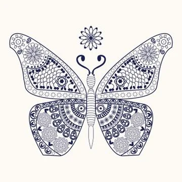 Vector butterfly for coloring page. Stock Illustration