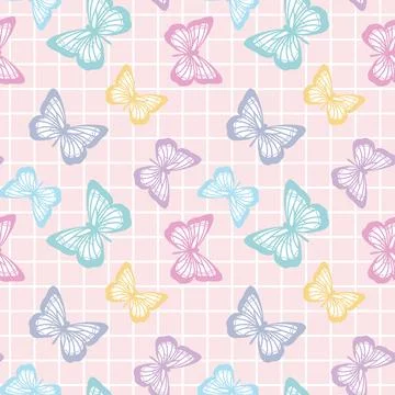 Vector butterfly cute seamless repeat pattern design background Illustrazione stock